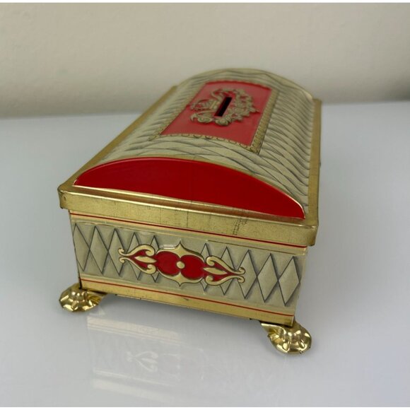 Fricke & Nacke Metal Tin Coin Trinket Box Western Germany Red Gold Tone Vintage - Picture 5 of 15